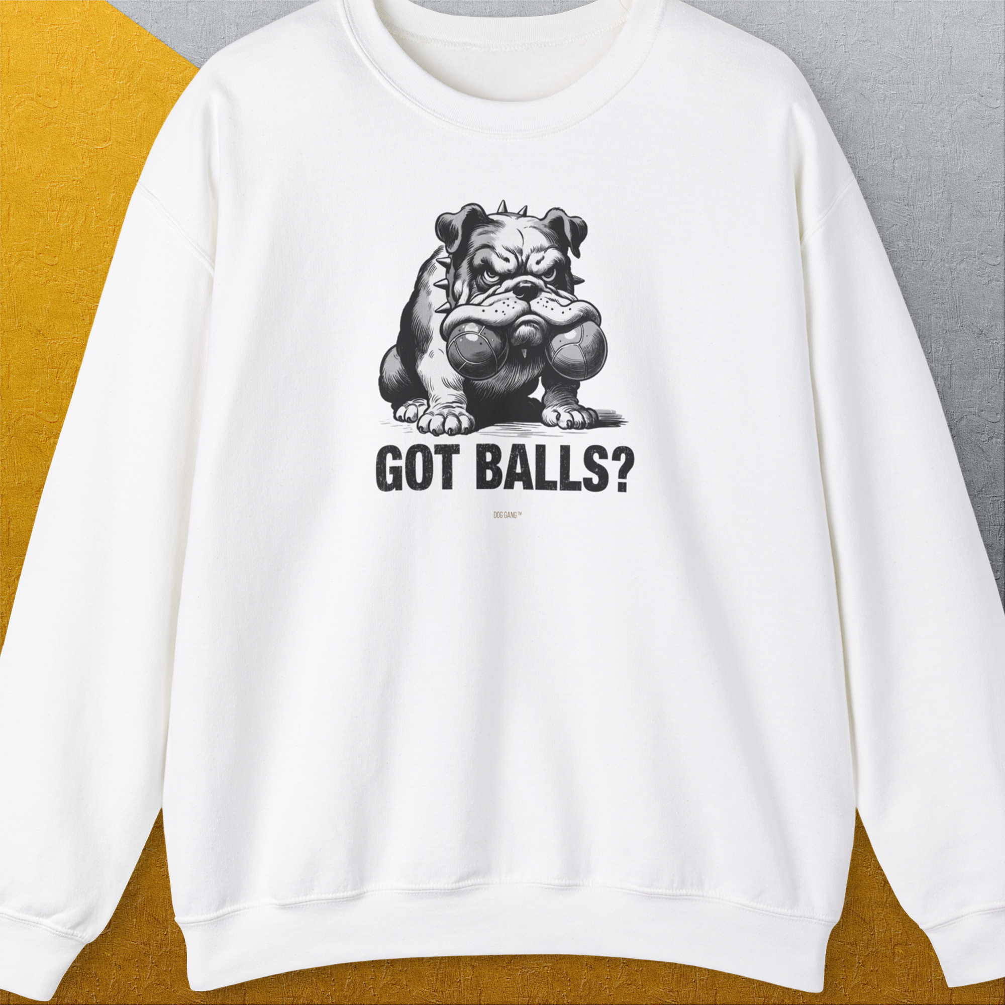 Got Balls? Volume 3, Unisex Sweatshirt-White. A perfect gift for dog lovers and dog owners. Design by Dog Gang
