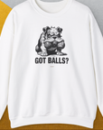 Got Balls? Volume 3, Unisex Sweatshirt-White. A perfect gift for dog lovers and dog owners. Design by Dog Gang