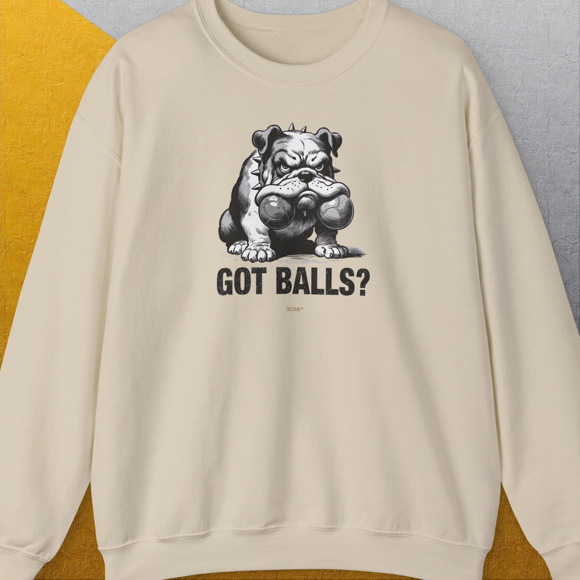Got Balls? Volume 3, Unisex Sweatshirt-Sand, Design by Dog Gang