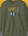 I Love Dogs - Series I, Volume 2, Unisex Sweatshirt-Military Green. A dog-themed Design from Dog Gang