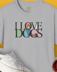 I Love Dogs - Series I, Volume 5, Unisex T-Shirt-Sport Grey. A perfect gift for dog lovers and dog owners. Design by Dog Gang