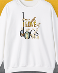 Unisex I Love Dogs sweatshirt featuring a cute dog design with various dog illustrations. Designed by Dog Gang.