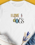 I Love Dogs on a yellow background, perfect for any dog lover. Designed by Dog Gang.