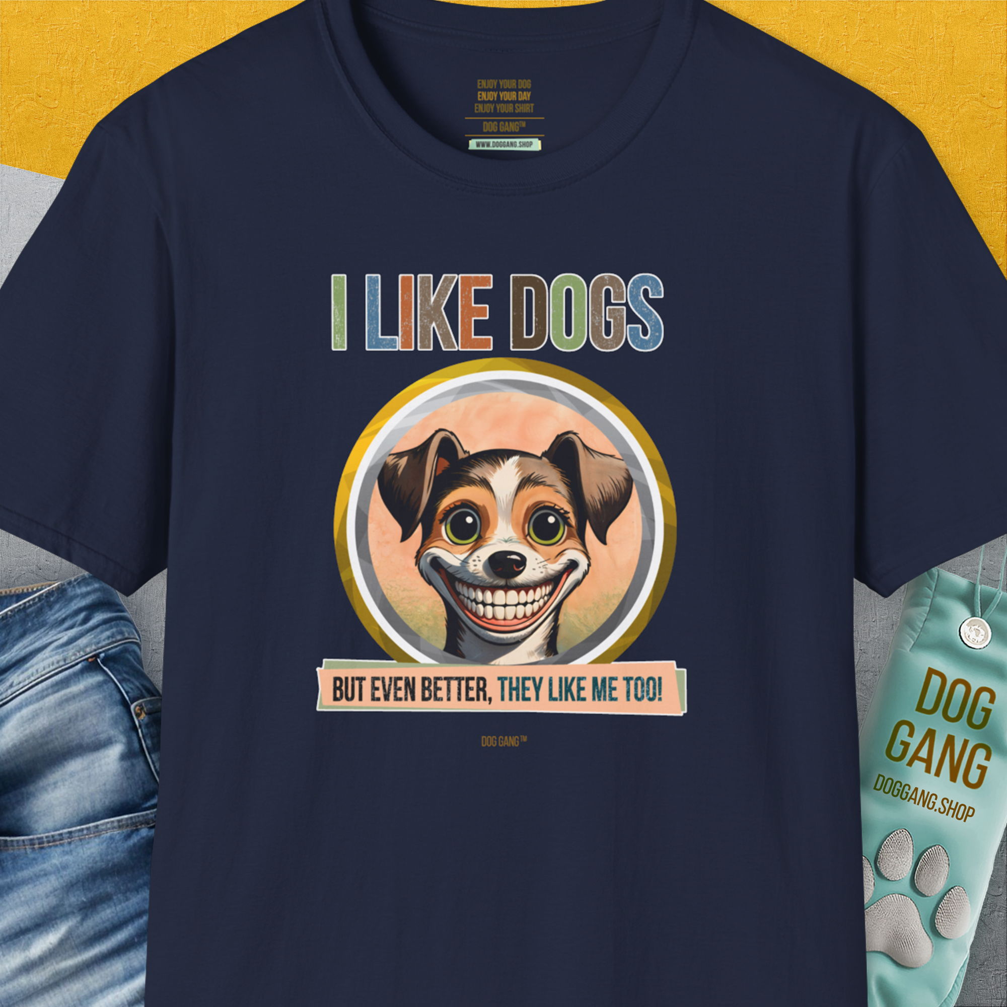 I Like Dogs And They Like Me Too, Volume 2, Unisex T-Shirt-Navy, Design by Dog Gang