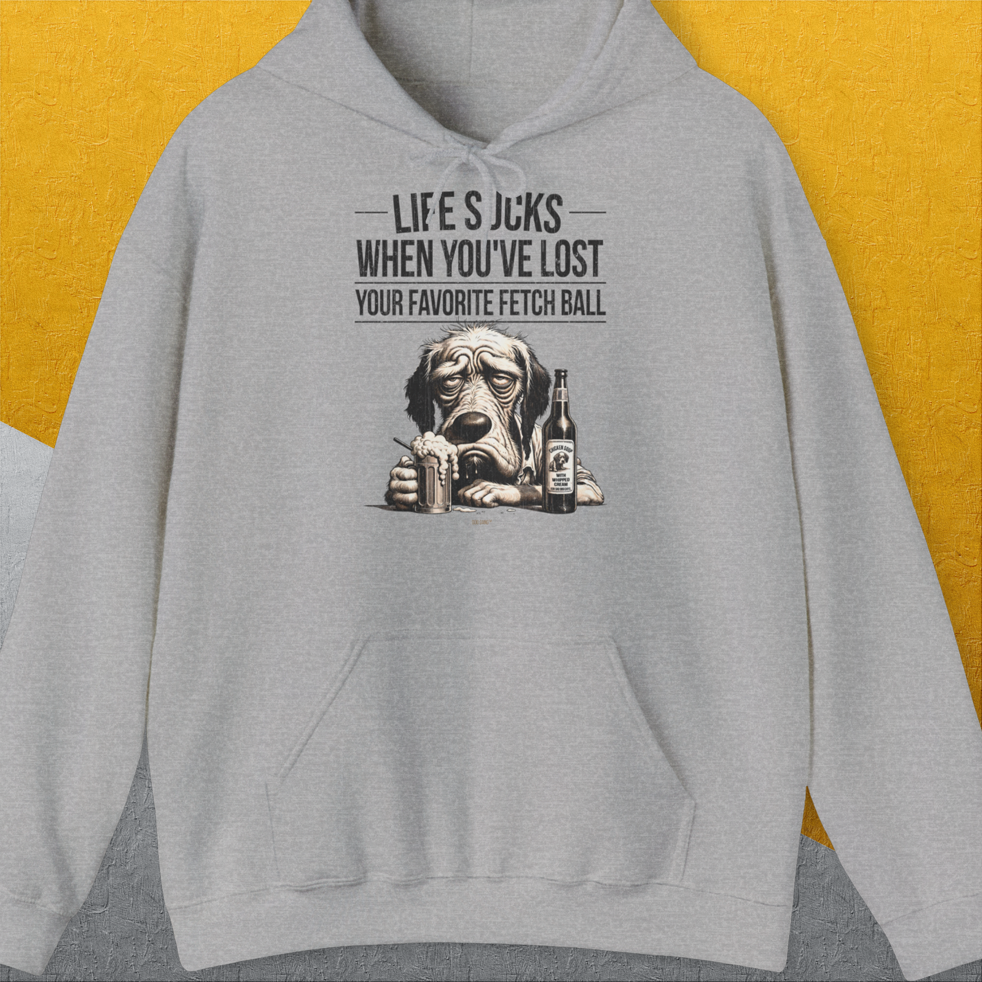Life Sucks When You've Lost Your Favorite Fetch Ball, Volume 5, Unisex Hoodie-Sport Grey-cooles Shirt mit lustigem Spruch für Hundefreunde, Design by Dog Gang