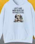 Life Sucks When You've Lost Your Favorite Fetch Ball, Volume 5, Unisex Hoodie-Light Blue-Kapuzi mit lustigem Spruch für Hundefreunde, Design by Dog Gang