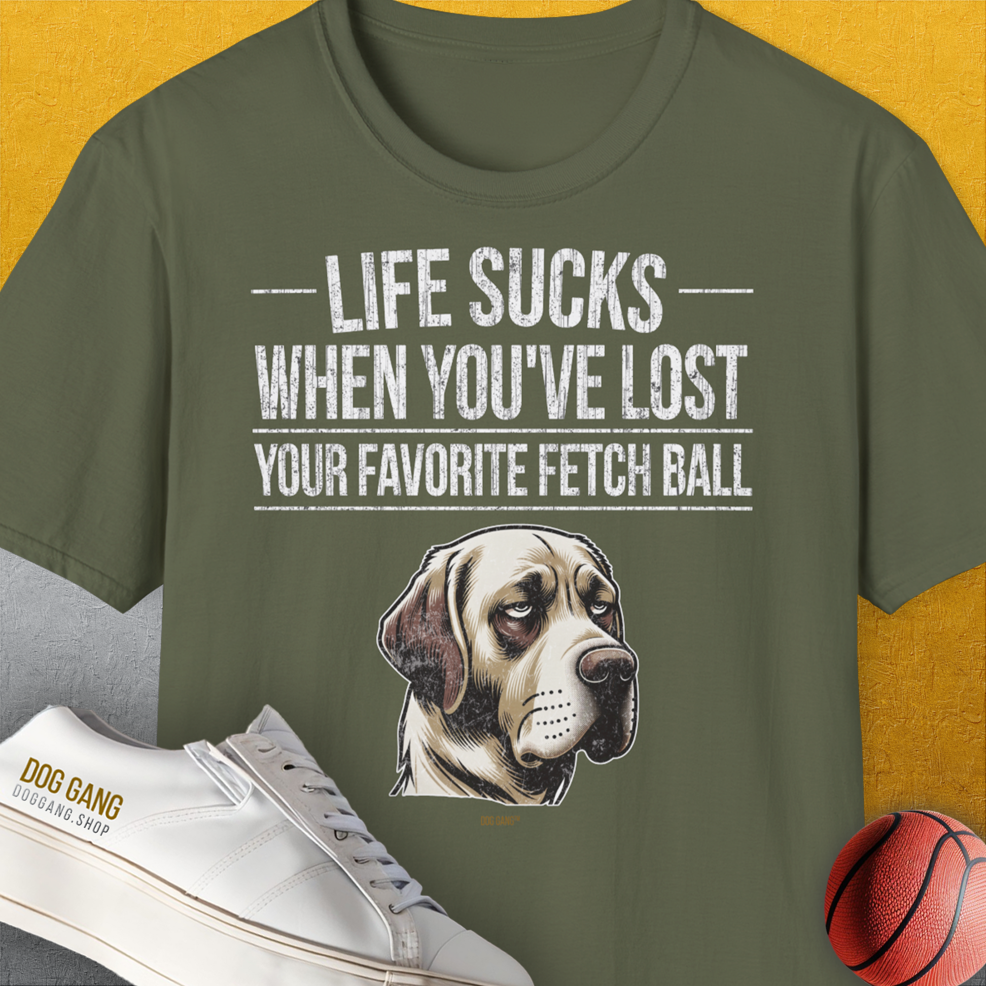 Life Sucks When You've Lost Your Favorite Fetch Ball, Volume 1, Unisex T-Shirt-Military Green-originelles und lustiges Hundeshirt, Design by Dog Gang