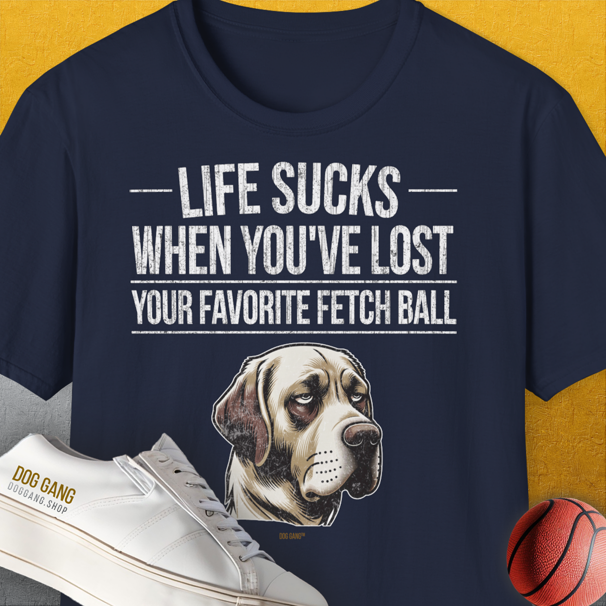Life Sucks When You've Lost Your Favorite Fetch Ball, Volume 1, Unisex T-Shirt-Navy-bequemes Softstyle - Tshirt. Lustiger Spruch mit Hund. Für Hundefreunde, in- und outdoor. Design by Dog Gang