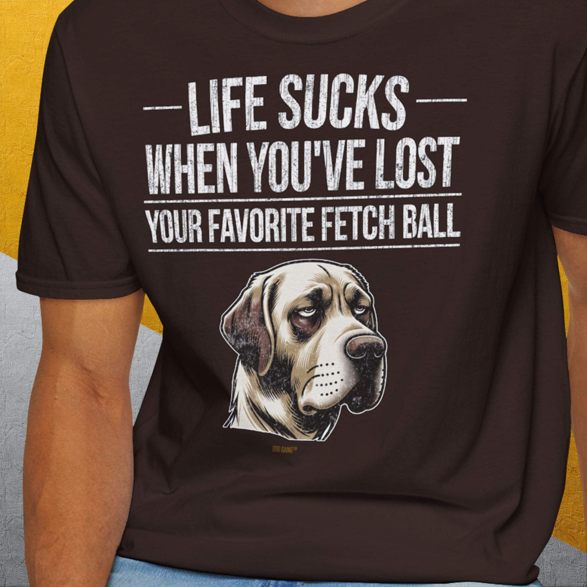 Life Sucks When You've Lost Your Favorite Fetch Ball, Volume 1, Unisex T-Shirt-humorvolles Hundeshirt, lustiger Spruch mit Hund, Design by Dog Gang