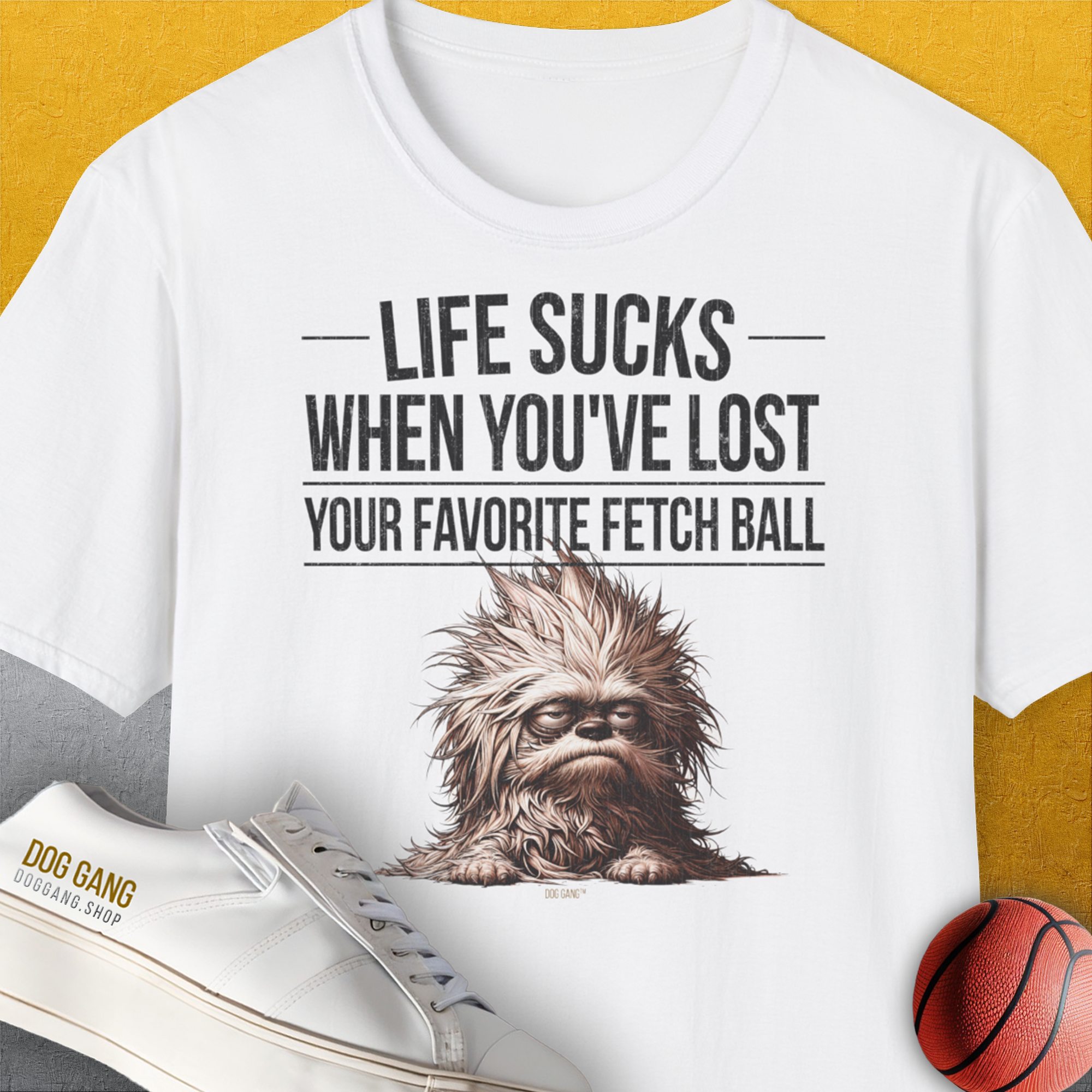 Life Sucks When You've Lost Your Favorite Fetch Ball, Volume 3, Unisex T-Shirt-humorvolles Hundeshirt, lustiger Spruch mit Hund, Design by Dog Gang