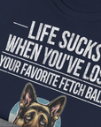 Life Sucks When You've Lost Your Favorite Fetch Ball, Volume 4, Unisex T-Shirt-humorvolles Hundeshirt, lustiger Spruch mit Hund, Design by Dog Gang
