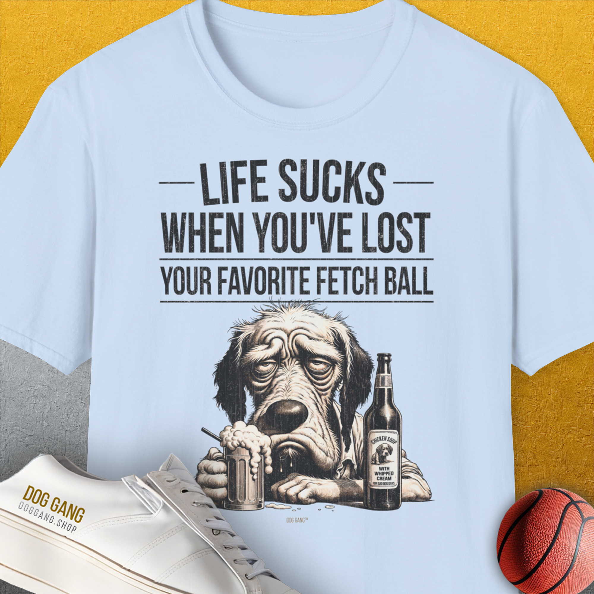 Life Sucks When You've Lost Your Favorite Fetch Ball, Volume 5, Unisex T-Shirt-Light Blue-witziges Shirt mit lustigem Spruch für Hundefreund, Design by Dog Gang