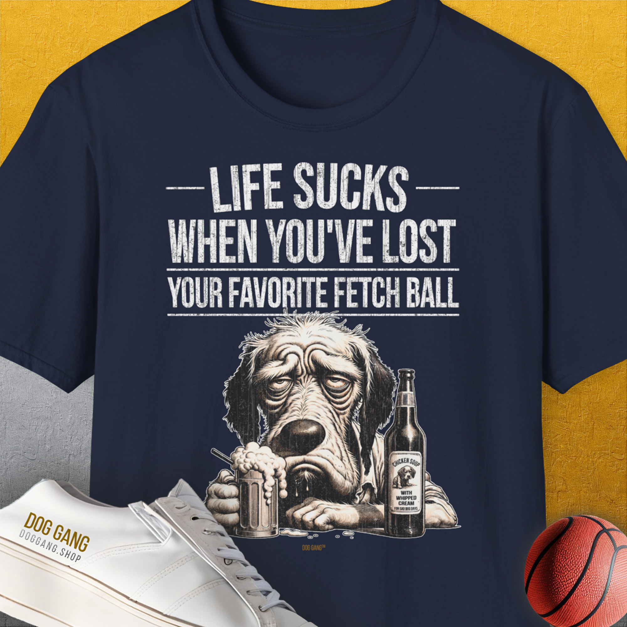 Life Sucks When You've Lost Your Favorite Fetch Ball, Volume 5, Unisex T-Shirt-Navy-bequemes Softstyle - Tshirt. Lustiger Spruch mit Hund. Für Hundefreunde, in- und outdoor. Design by Dog Gang
