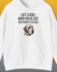 Life Sucks When You've Lost Your Favorite Fetch Ball, Volume 1, Unisex Hoodie-White-humorvolles Hundeshirt, lustiger Spruch mit Hund, Design by Dog Gang