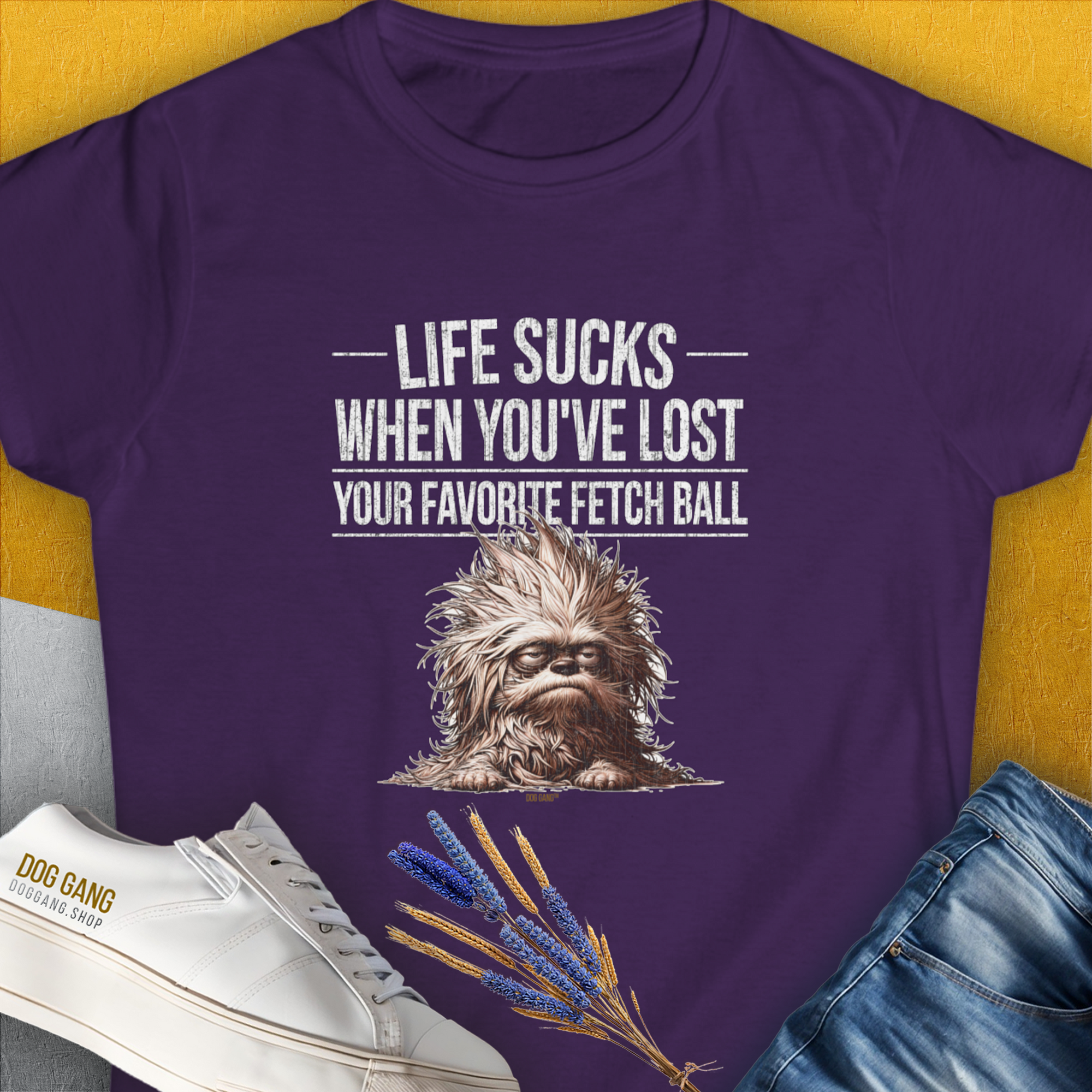 The Life Sucks When Youve Lost Your Favorite Fetch Ball, Volume 3 shirt features a cute dog design with playful text, ideal for any dog lover. Designed by Dog Gang.