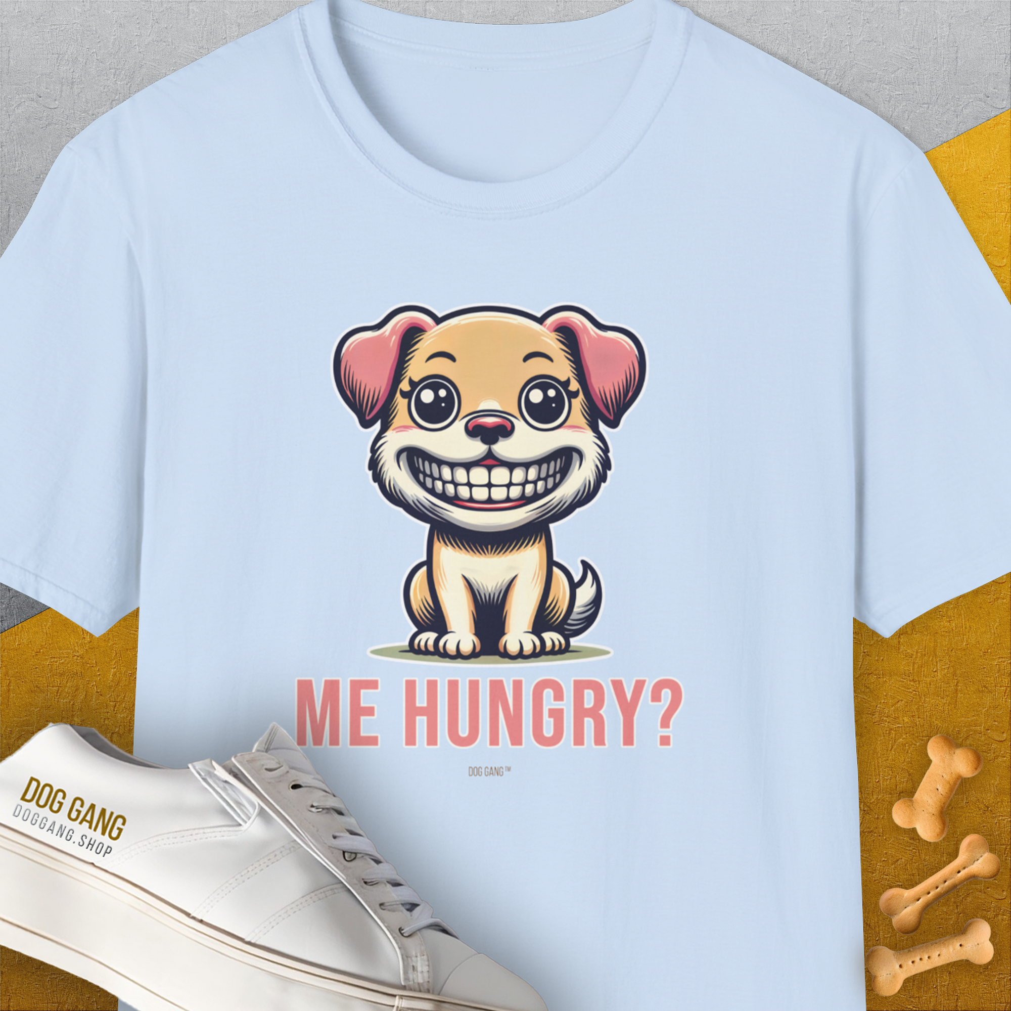 Me Hungry? Volume 1, Unisex T-Shirt-Light Blue, Design by Dog Gang