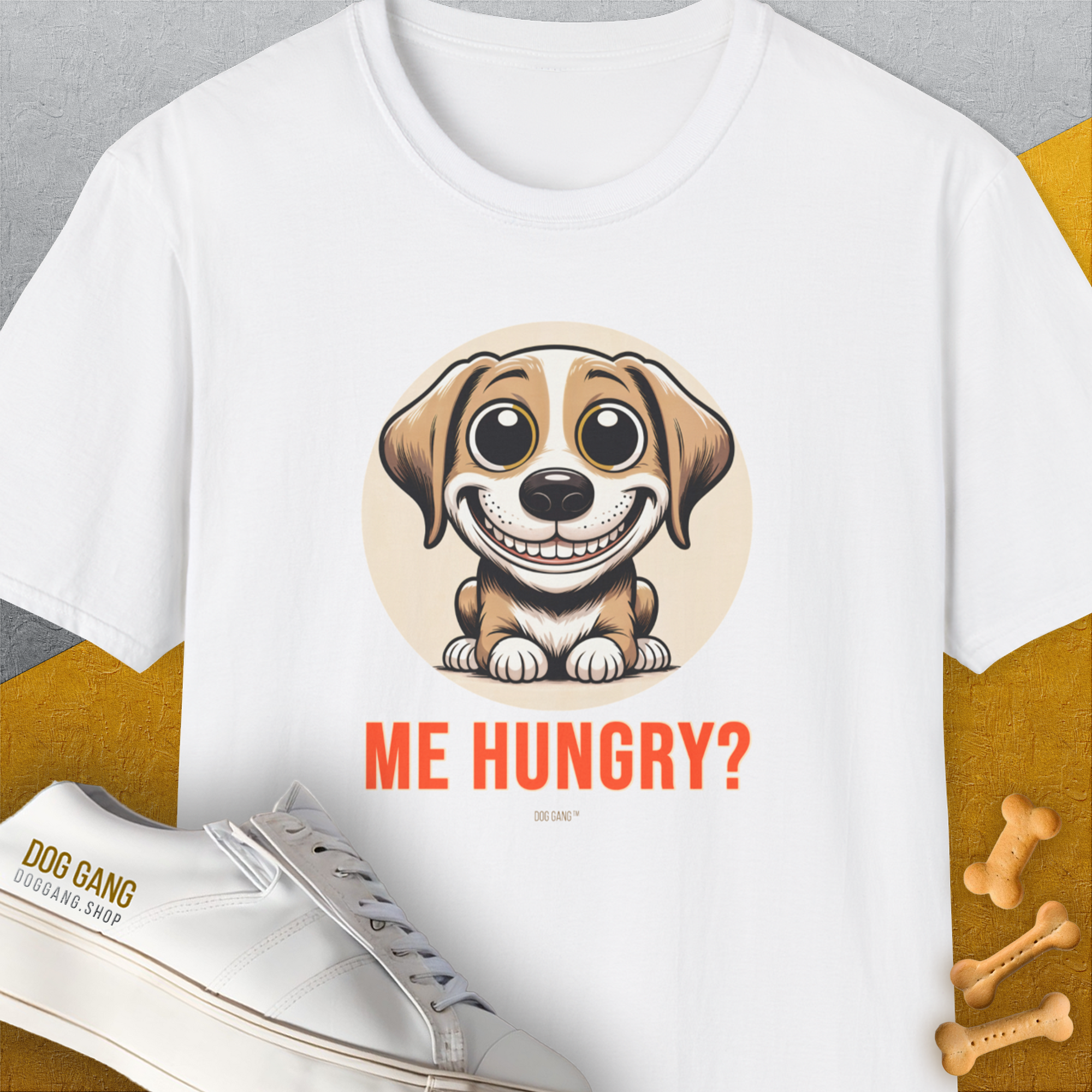 Me Hungry? Volume 2, Unisex T-Shirt-White, a cool and stylish design with a funny saying from Dog Gang