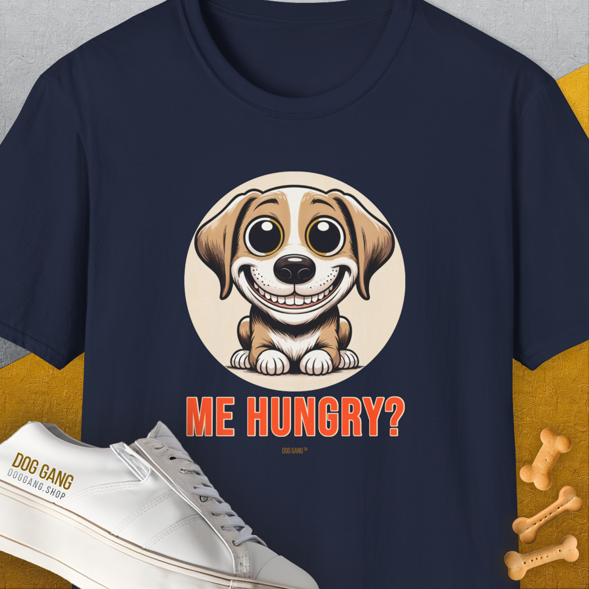 Me Hungry? Volume 2, Unisex T-Shirt-Navy, Design by Dog Gang