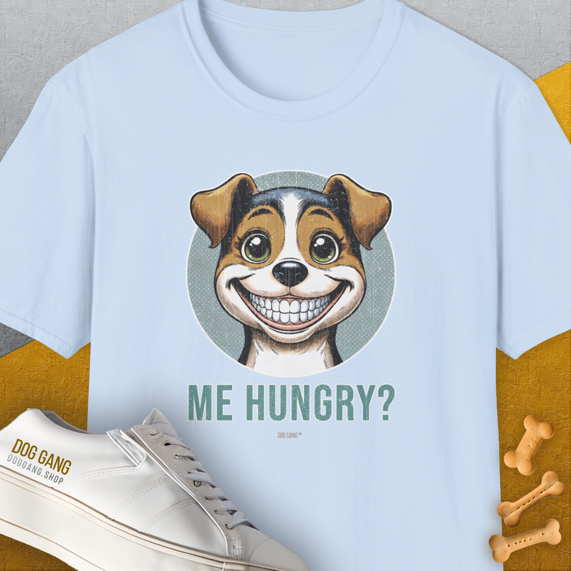 Me Hungry? Volume 4, Unisex T-Shirt-Light Blue, Design by Dog Gang