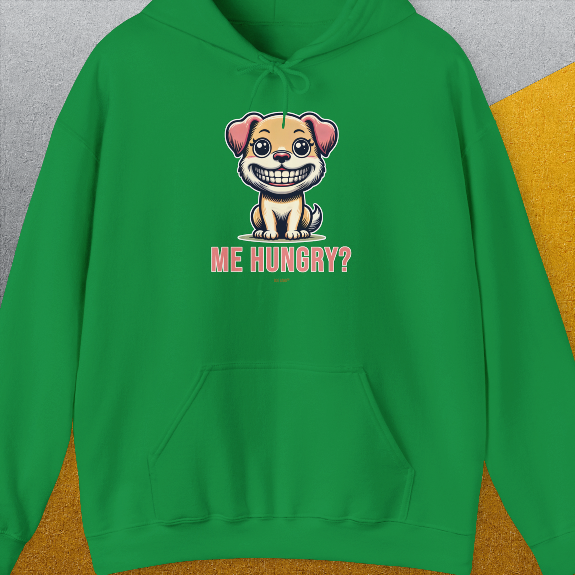 Me Hungry? Volume 1, Unisex Hoodie-Irish Green, Design by Dog Gang
