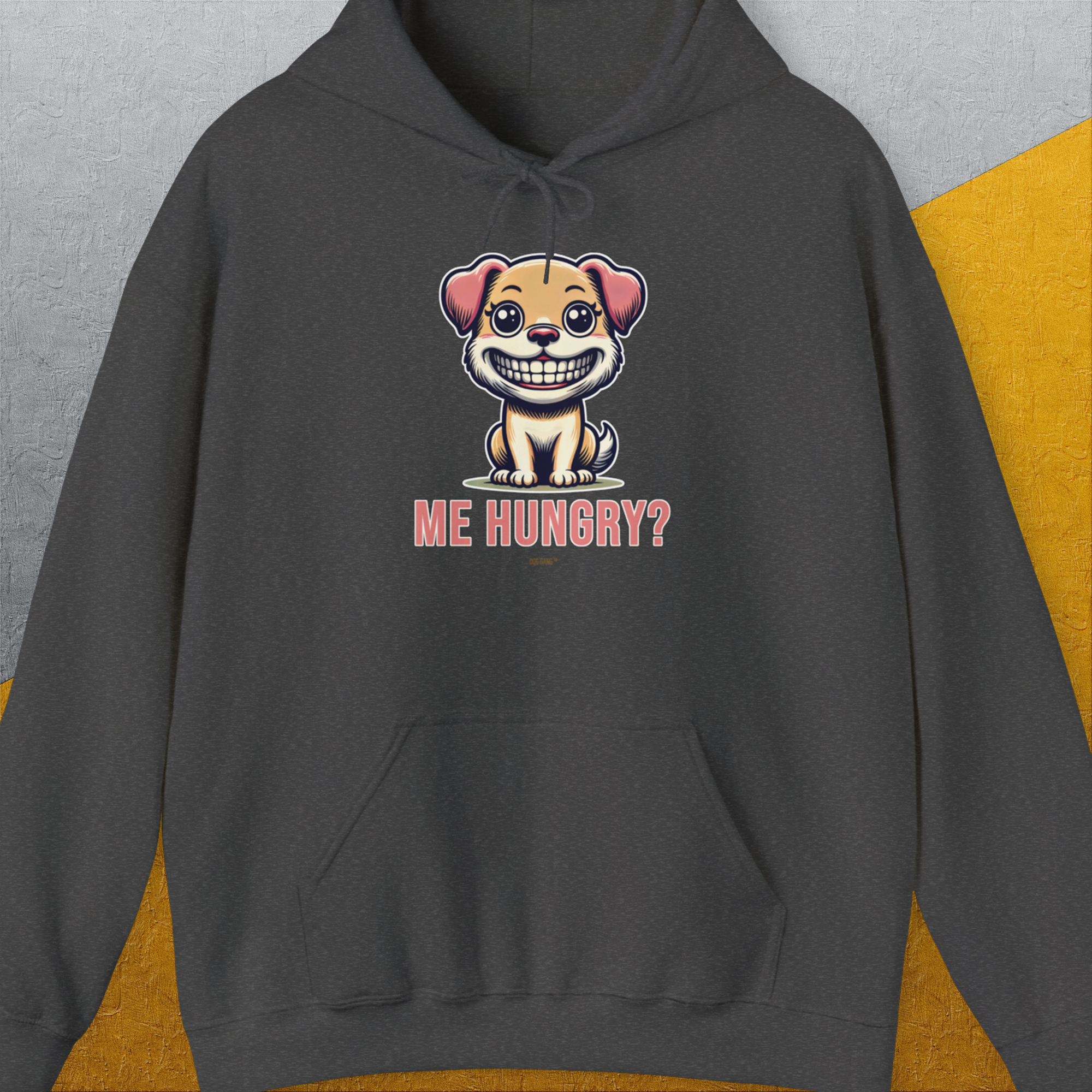 Me Hungry? Volume 1, Unisex Hoodie-Dark Heather, Design by Dog Gang
