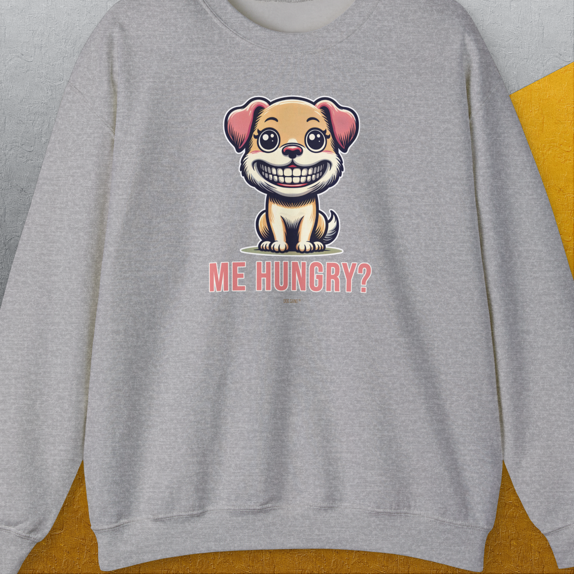 Me Hungry? Volume 1, Unisex Sweatshirt-Sport Grey. A perfect gift for dog lovers and dog owners. Design by Dog Gang