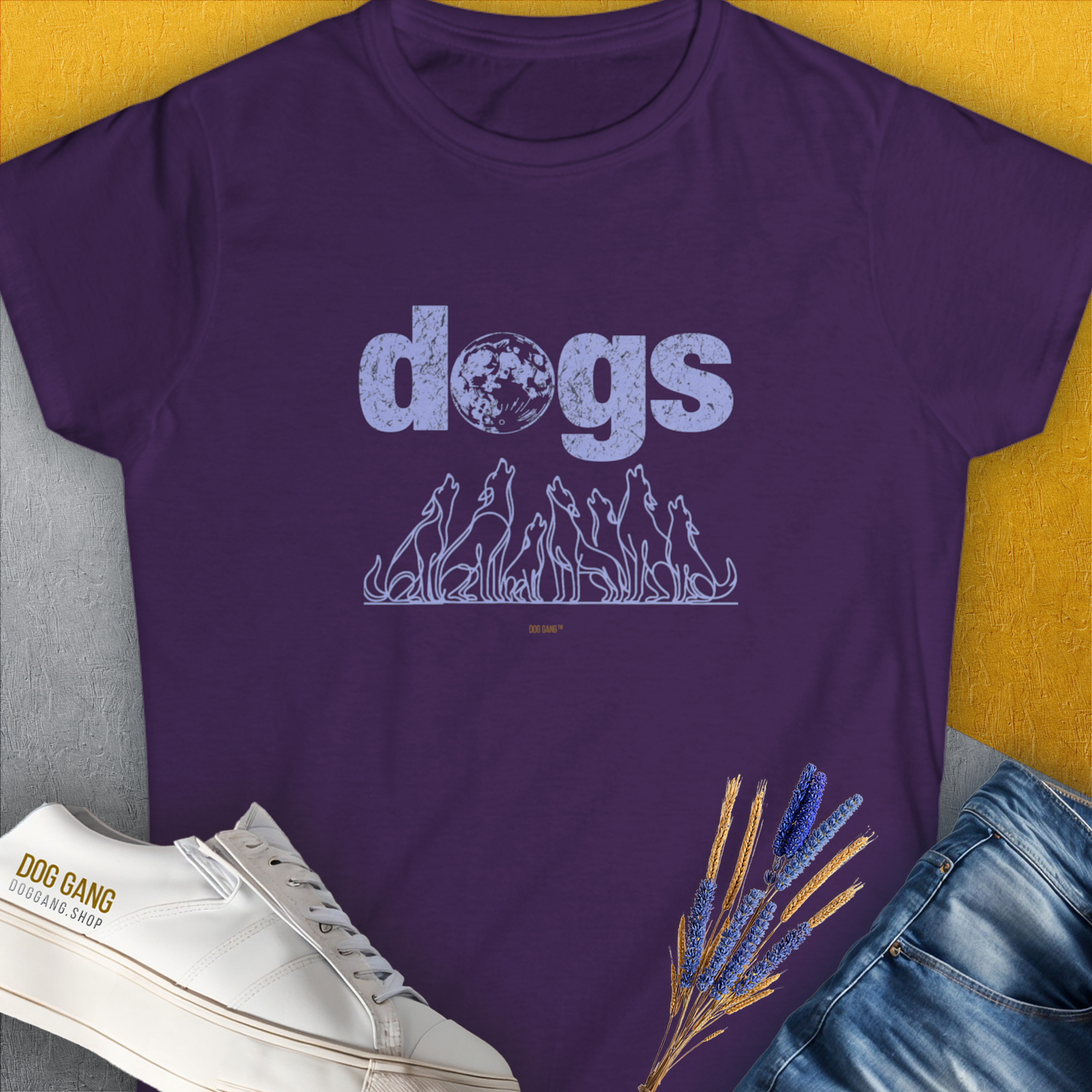 The Dog Gang Minimalistic Series II, Volume 3, Women's T-Shirt-Purple. A perfect gift for dog lovers and dog owners. Design by Dog Gang