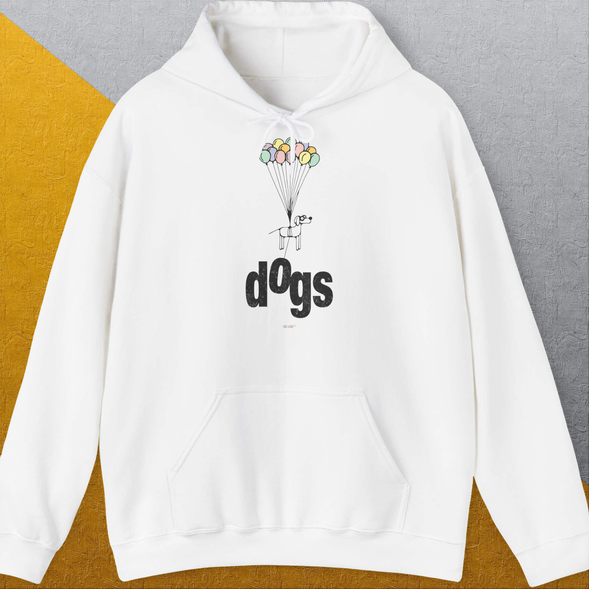 The Dog Gang Minimalistic Series II, Volume 1, Unisex Hoodie-White-lustiger Spruch mit Hund auf weichem Kapuzenpulli für in- und outdoor. Design by Dog Gang