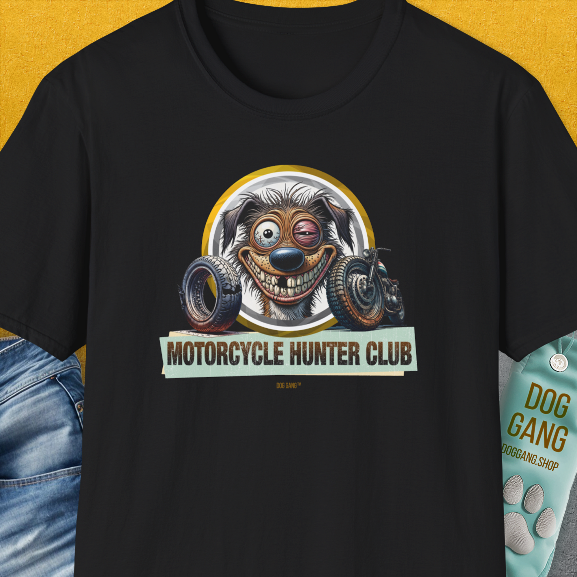 Motorcycle Hunter Club, Volume 2, Unisex T-Shirt-Black, Design by Dog Gang