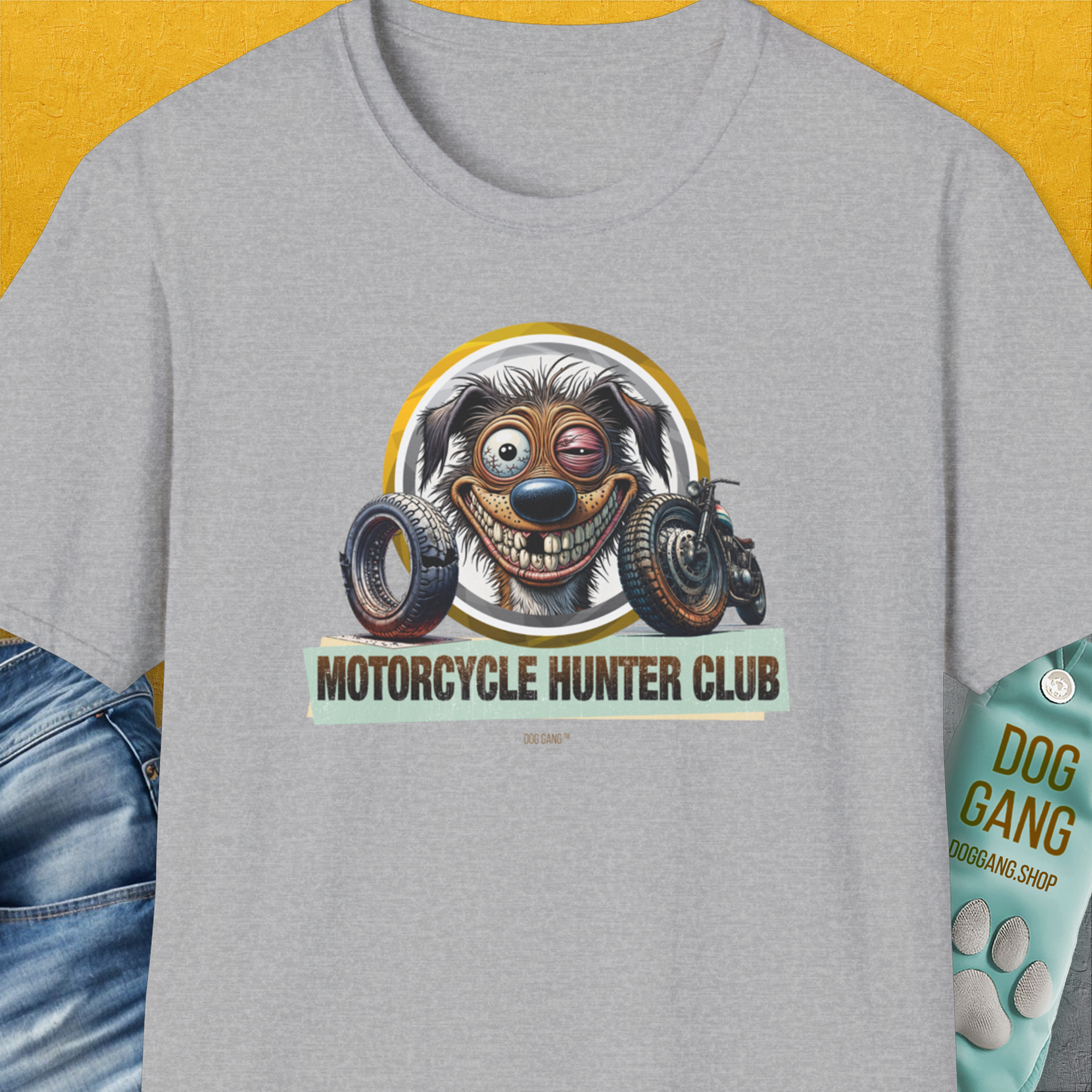 Motorcycle Hunter Club, Volume 2, Unisex T-Shirt-Sport Grey, Design by Dog Gang