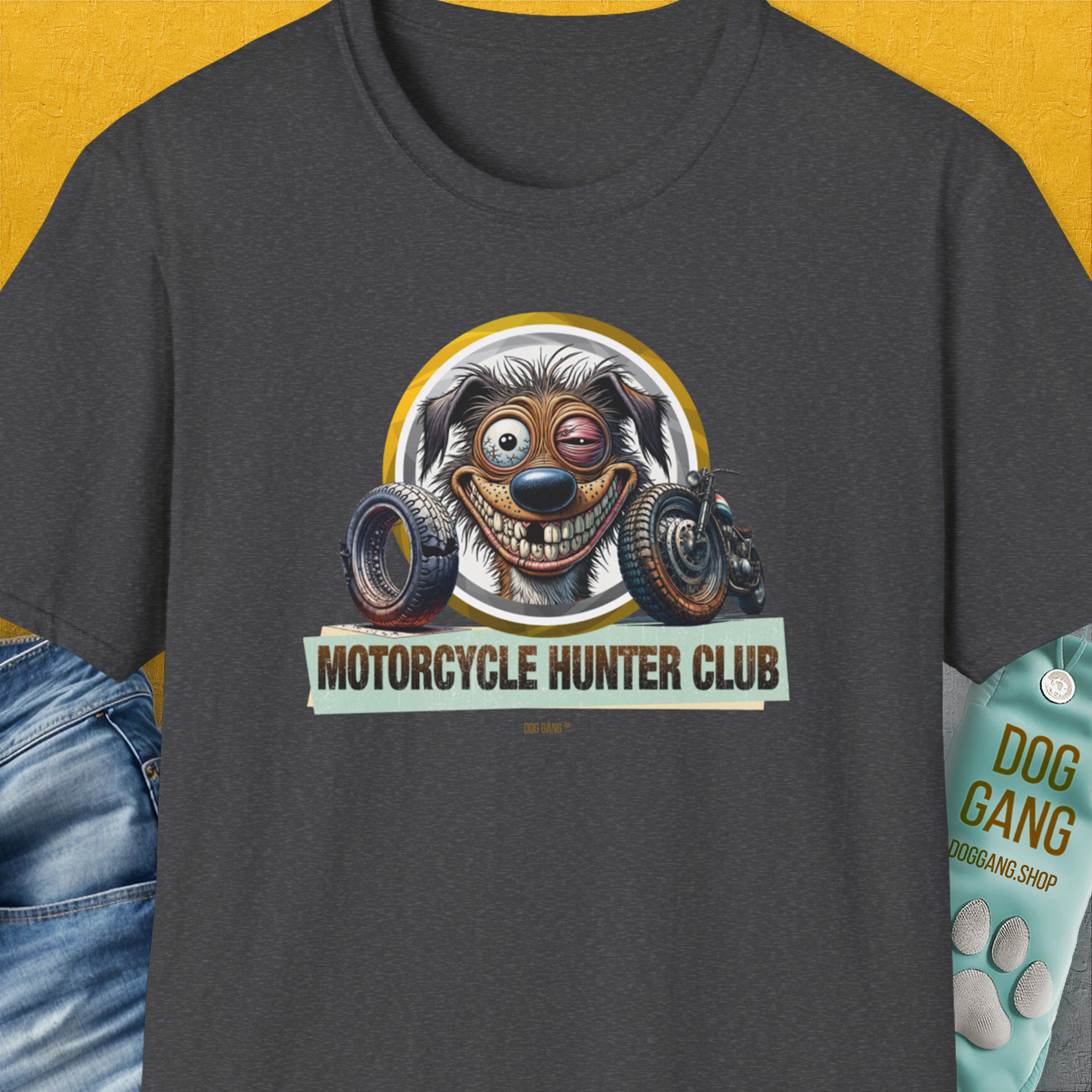 Motorcycle Hunter Club, Volume 2, Unisex T-Shirt-Dark Heather, Design by Dog Gang