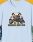 Motorcycle Hunter Club, Volume 3 (French Bulldog), Unisex T-Shirt-Light Blue, Design by Dog Gang