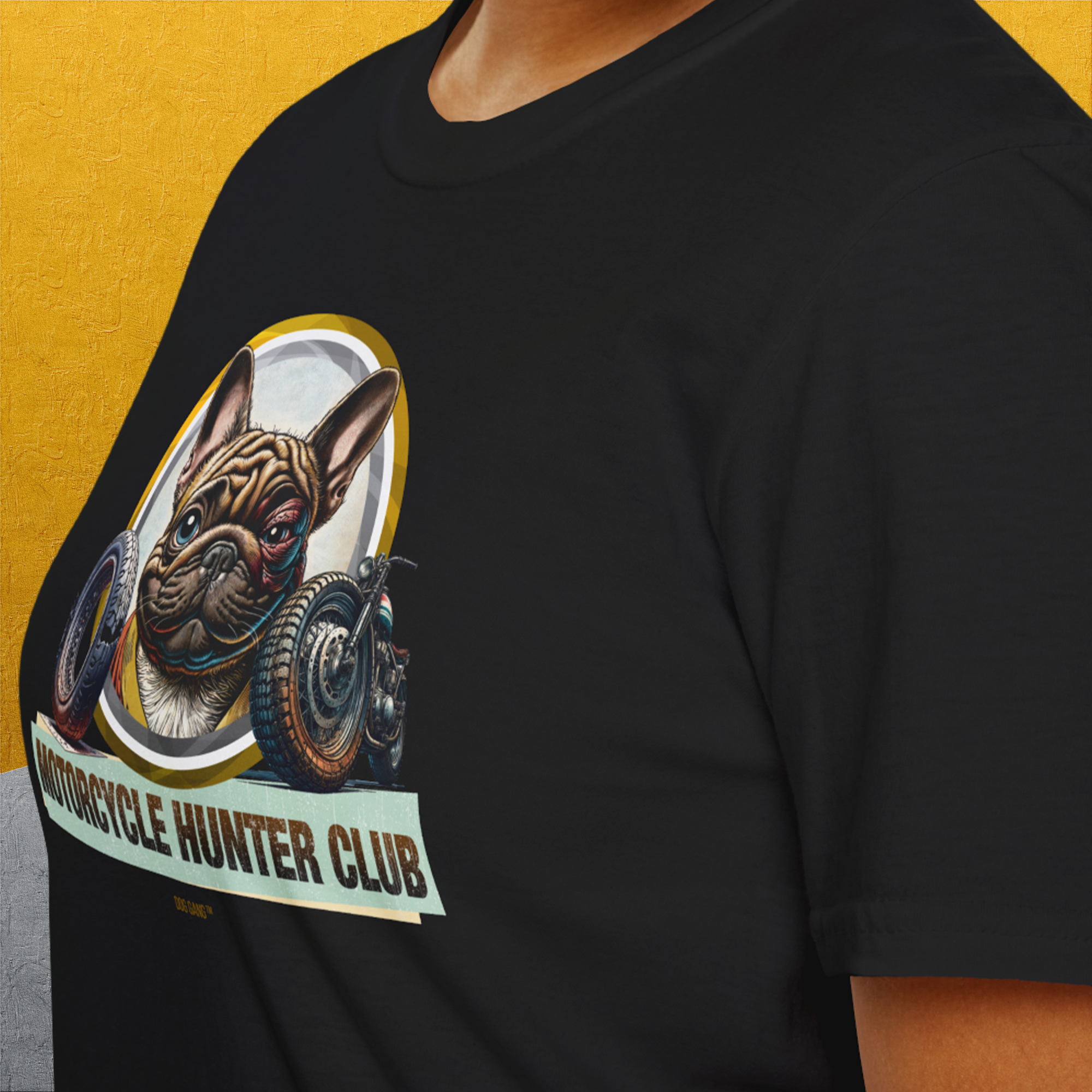 Motorcycle Hunter Club, Volume 3 (French Bulldog), Unisex T-Shirt-, Design by Dog Gang