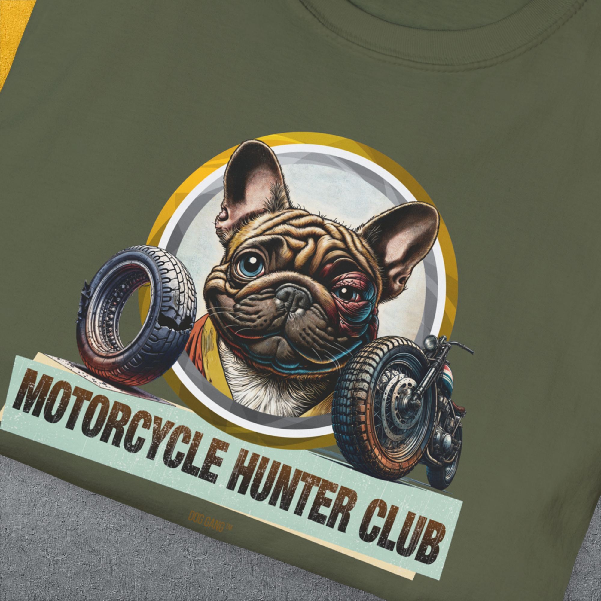 Motorcycle Hunter Club, Volume 3 (French Bulldog), Unisex T-Shirt-. A dog-themed Design from Dog Gang