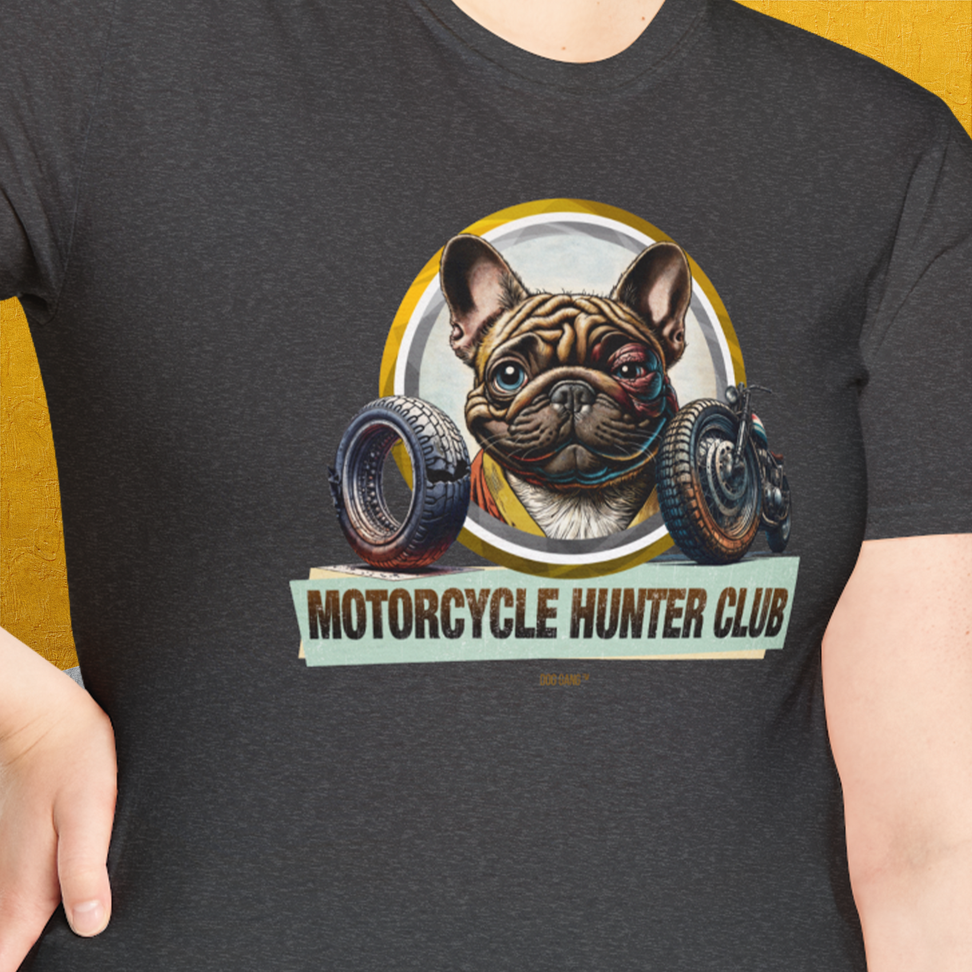 Motorcycle Hunter Club, Volume 3 (French Bulldog), Unisex T-Shirt-, Design by Dog Gang