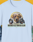 Motorcycle Hunter Club, Volume 4 (Labrador), Unisex T-Shirt-Light Blue, Design by Dog Gang