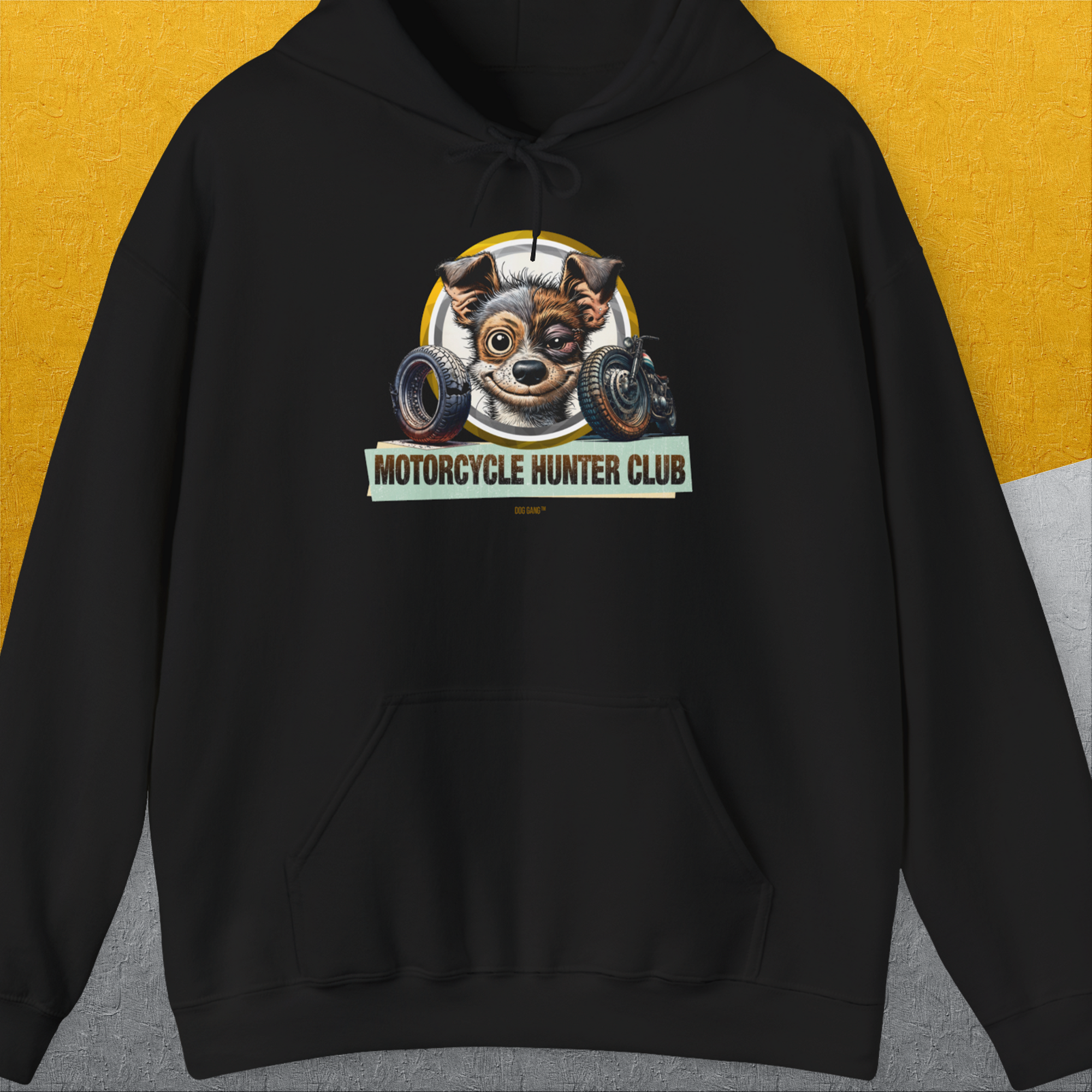 Motorcycle Hunter Club, Volume 1, Unisex Hoodie-Black, Design by Dog Gang