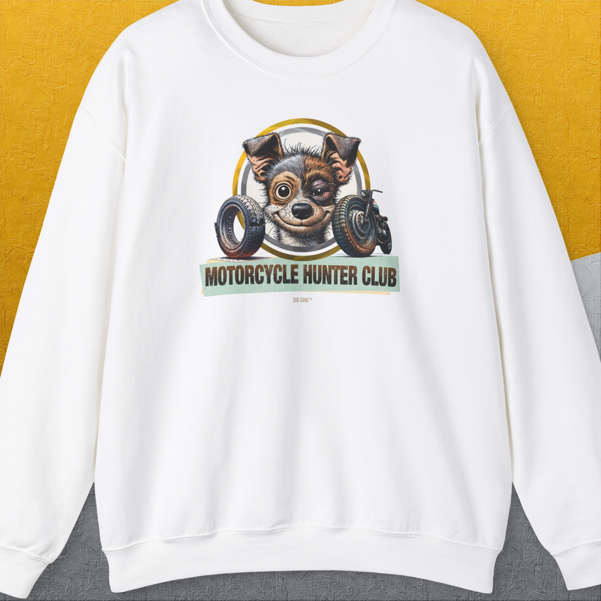 Motorcycle Hunter Club, Volume 1, Unisex Sweatshirt-White, a cool design with a funny saying from Dog Gang