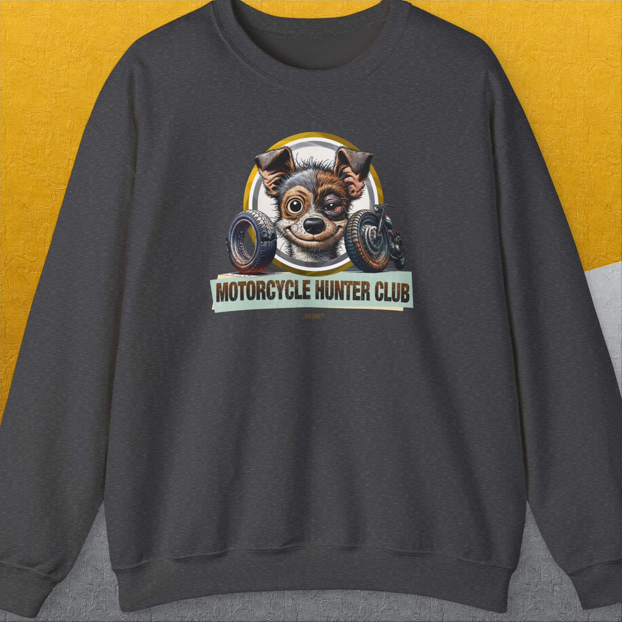 Motorcycle Hunter Club, Volume 1, Unisex Sweatshirt-Dark Heather, Design by Dog Gang