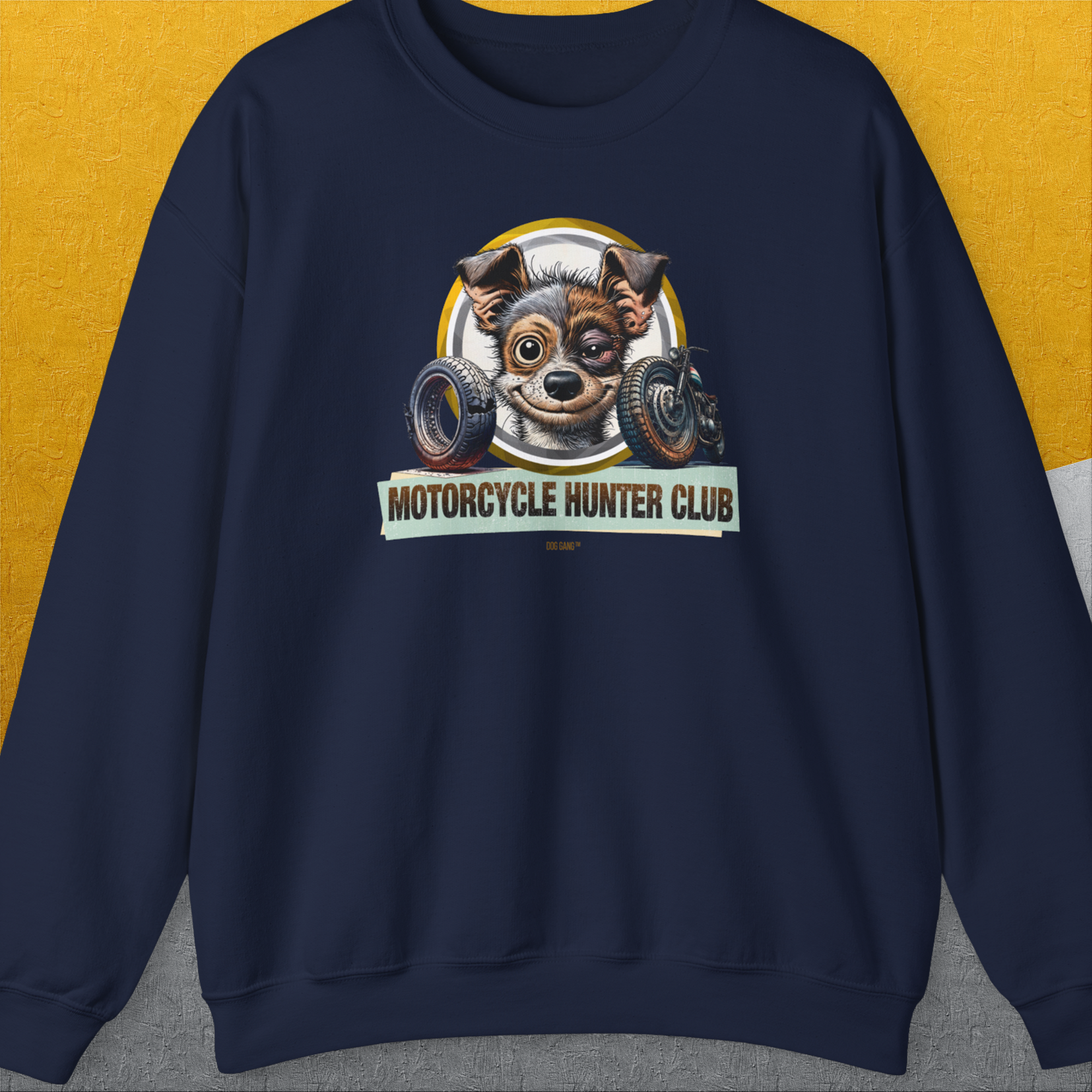 Motorcycle Hunter Club, Volume 1, Unisex Sweatshirt-Navy, Design by Dog Gang