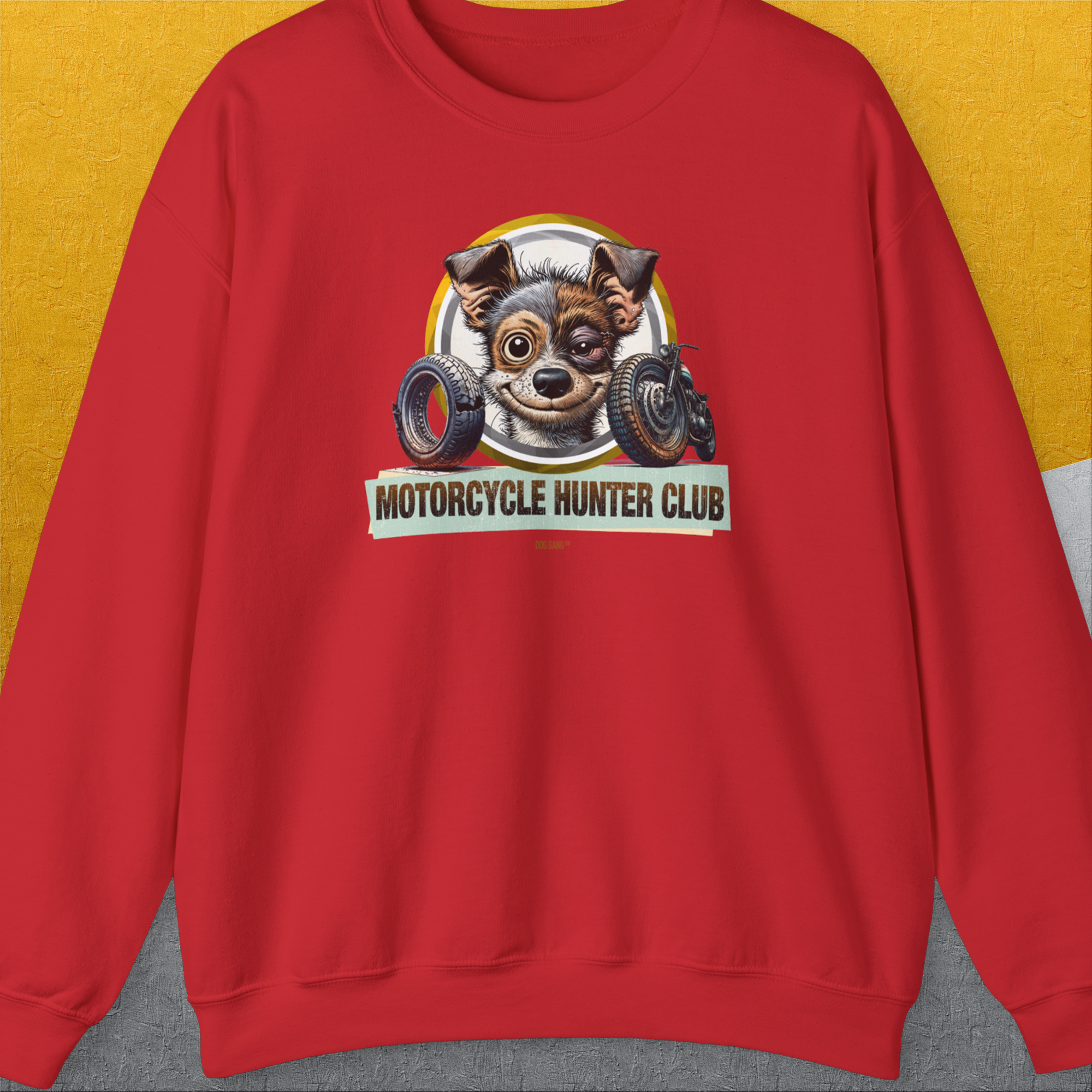 Motorcycle Hunter Club, Volume 1, Unisex Sweatshirt-Red, Design by Dog Gang