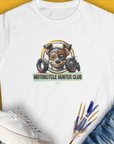 Motorcycle Hunter Club, Volume 1, Women's T-Shirt-White. For dog lovers and dog owners. Design by Dog Gang