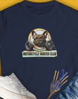 Motorcycle Hunter Club, Volume 3 (French Bulldog), Women's T-Shirt-Navy. A dog-themed Design from Dog Gang