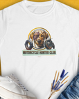 Motorcycle Hunter Club, Volume 4 (Labrador), Women's T-Shirt-White. For dog lovers and dog owners. Design by Dog Gang