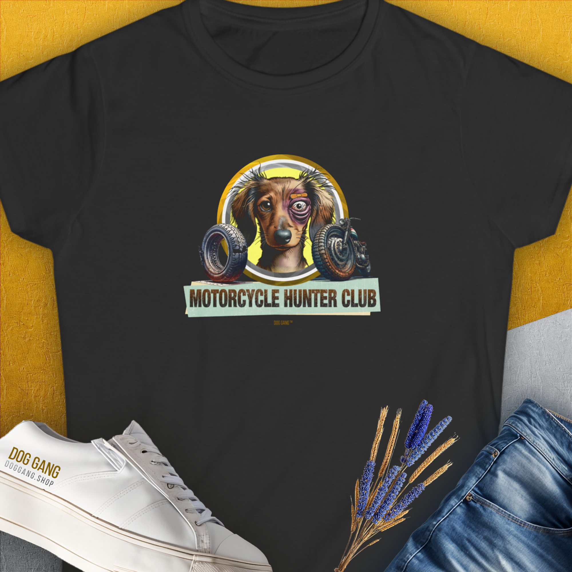Motorcycle Hunter Club, Volume 5 (Dackel / Dachshund), Women's T-Shirt-Black. A perfect gift for dog lovers and dog owners. Design by Dog Gang