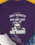 My Dog Is Easily Distracted By - Volume 2: Cats And Stuff, Women's T-Shirt-Purple. A perfect gift for dog lovers and dog owners. Design by Dog Gang