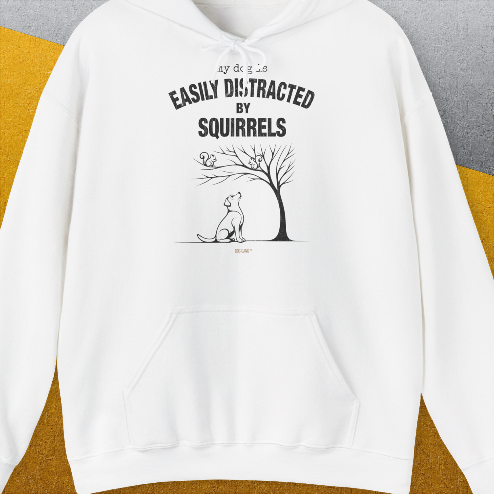 My Dog Is Easily Distracted By - Volume 1: Squirrels, Unisex Hoodie-White, Design by Dog Gang