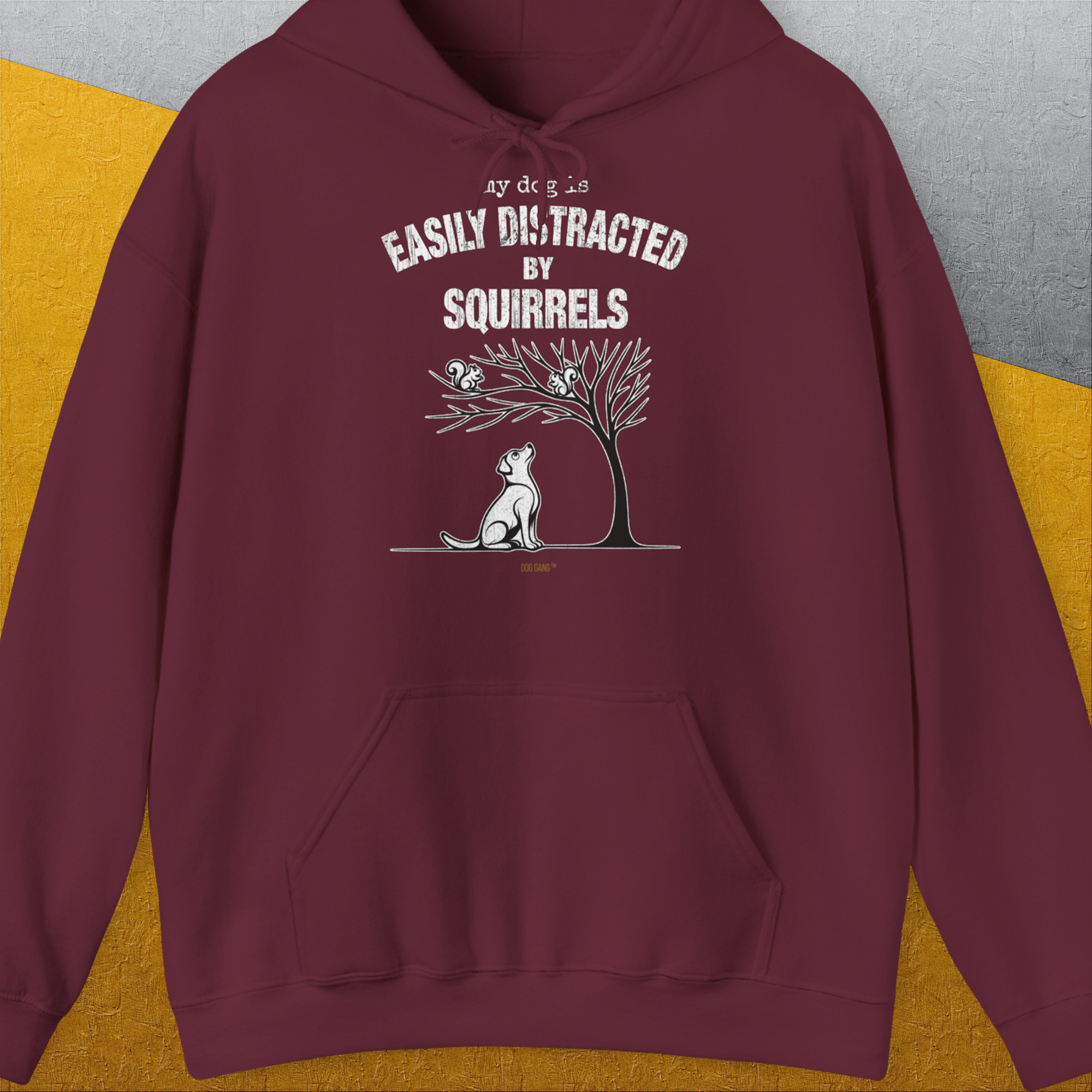 My Dog Is Easily Distracted By - Volume 1: Squirrels, Unisex Hoodie-Maroon, Design by Dog Gang