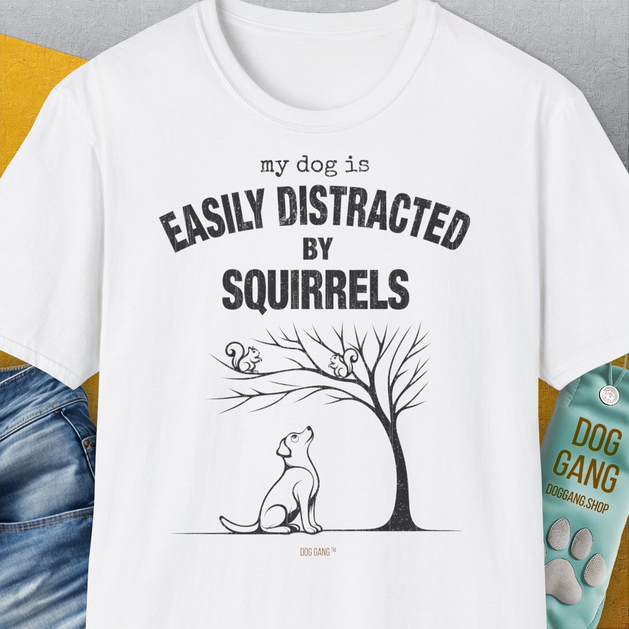 My Dog Is Easily Distracted By - Volume 1: Squirrels, Unisex T-Shirt-White, Design by Dog Gang