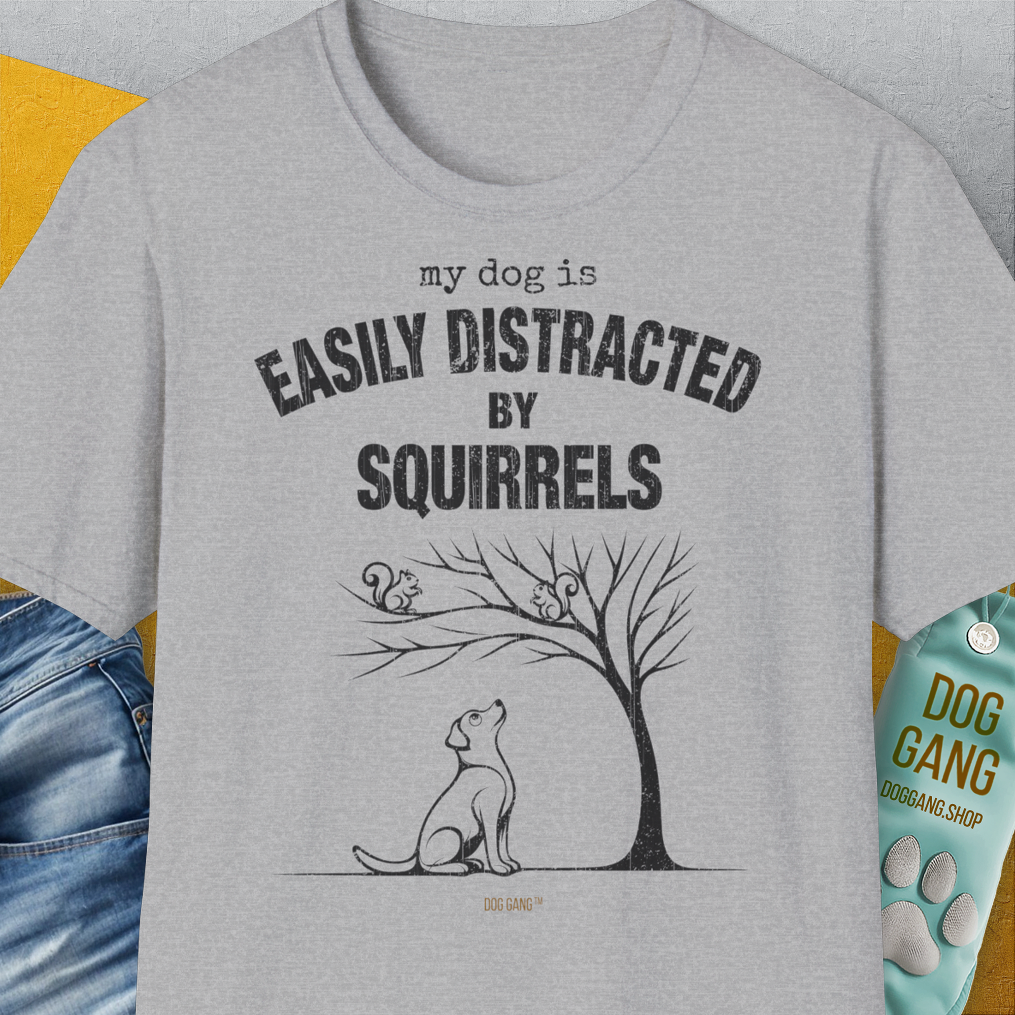 My Dog Is Easily Distracted By - Volume 1: Squirrels, Unisex T-Shirt-Sport Grey, Design by Dog Gang